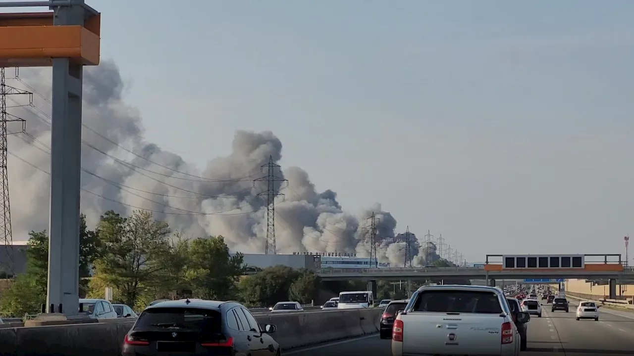 Großeinsatz in Wiener Neudorf - Riesige Rauchsäule! Großbrand wütet in Industriegebiet