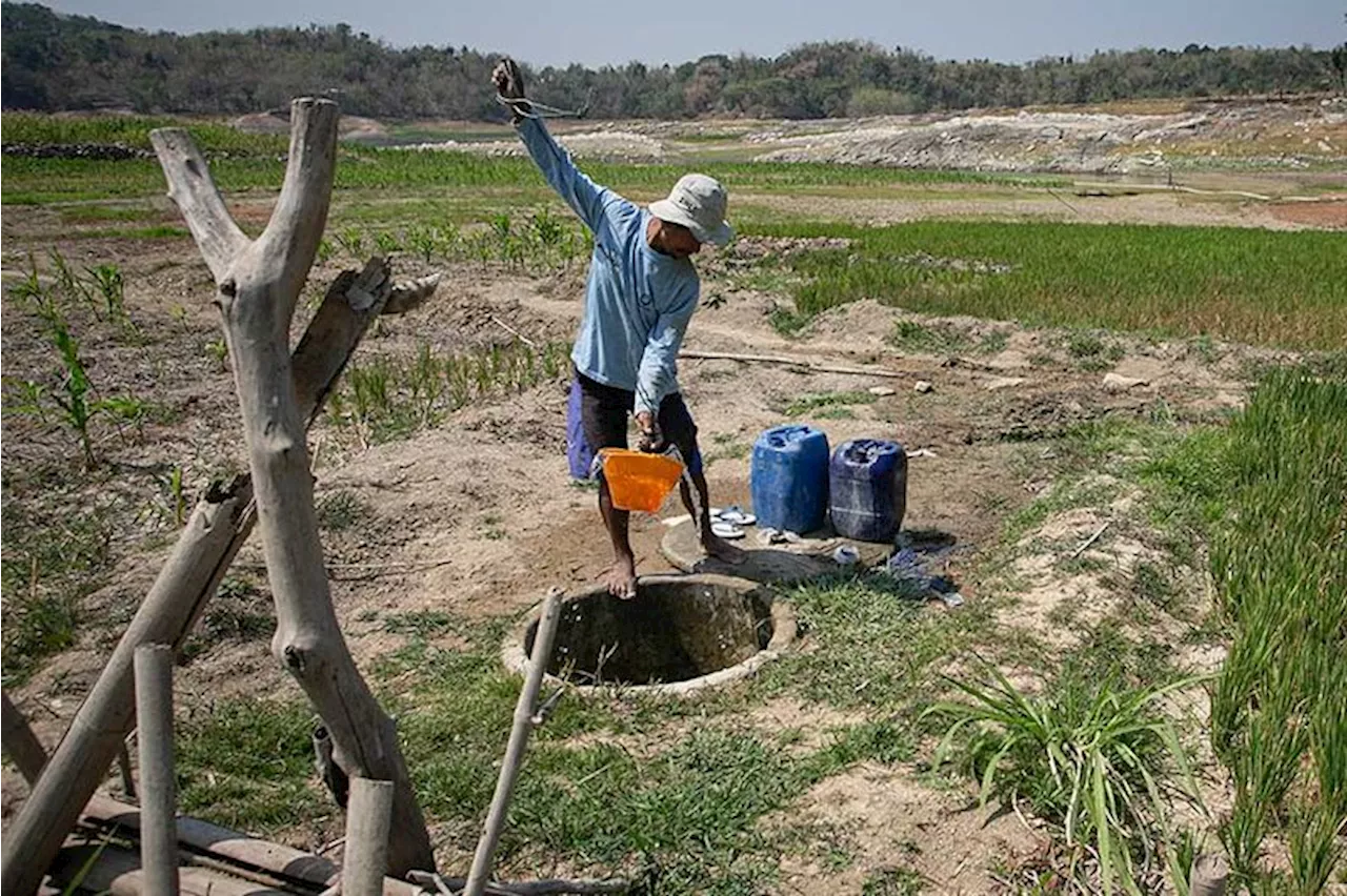 Ambil Air dari Sumur Tua di Waduk yang Mengering