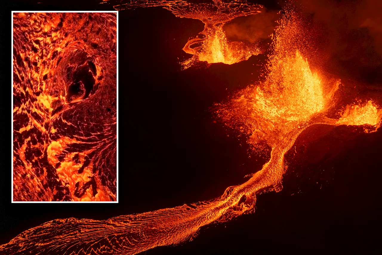 Mesmerizing drone footage captures hypnotic flowing lava during volcanic eruption in Iceland