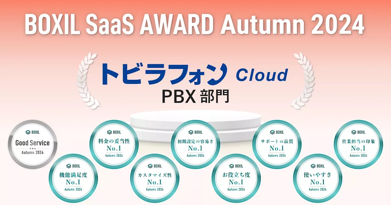 トビラフォン Cloud、「BOXIL SaaS AWARD Autumn 2024」PBX部門で「Good Service」ほか8つのNo.1に選出