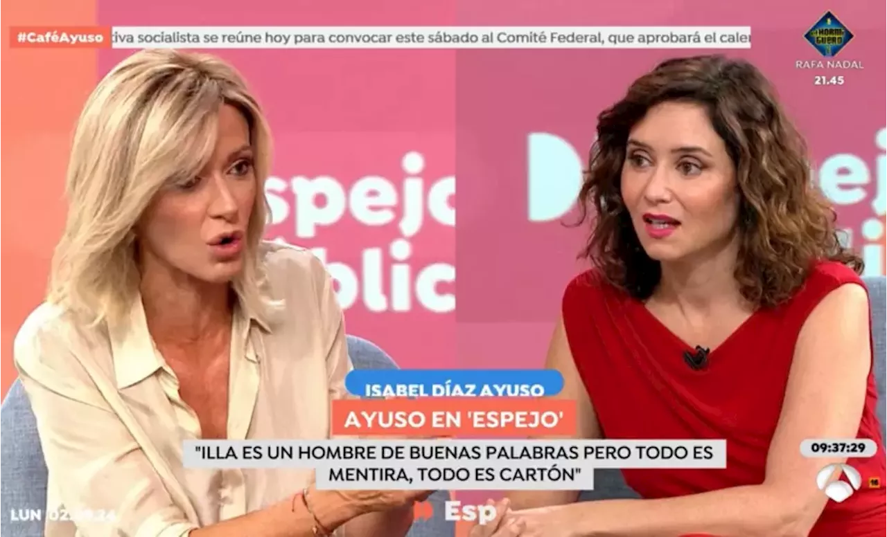 Susanna Griso le deja botando una respuesta a Ayuso y la presidenta madrileña se hace un lío con Sánchez,...