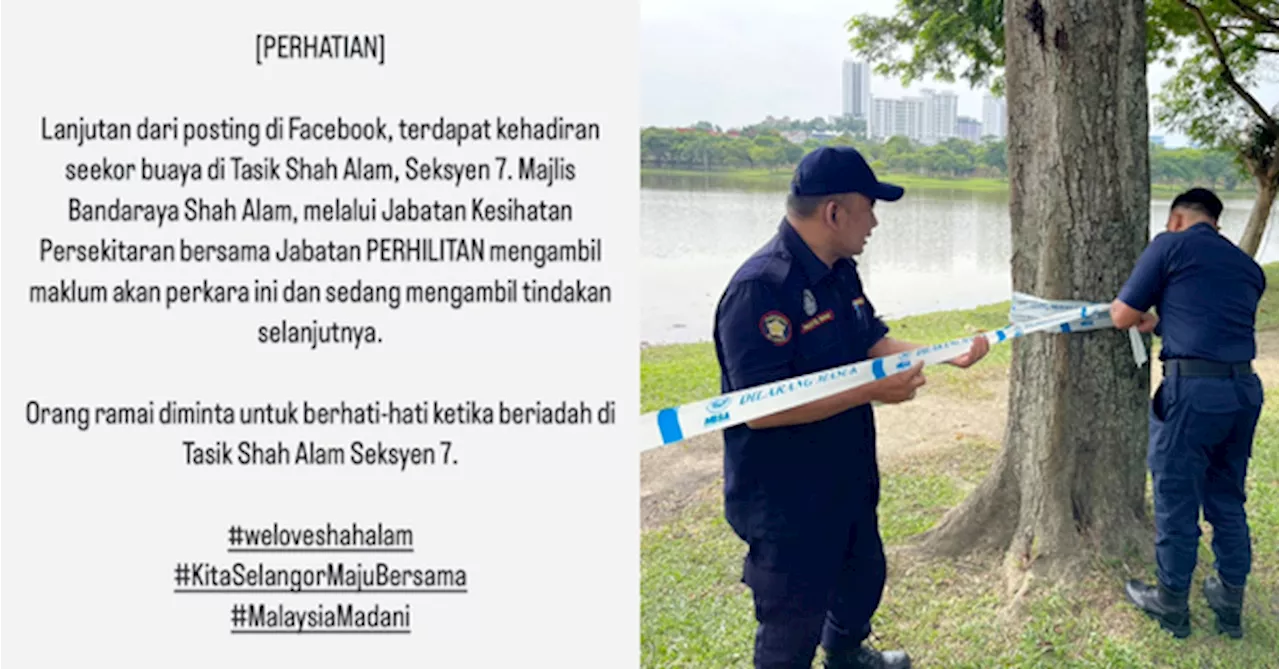 Shah Alam City Council Urges Residents To Beware Of Crocodile At Section 7 Lake