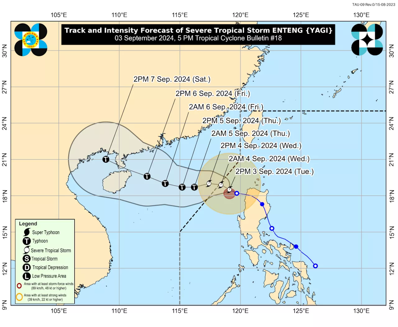 'Enteng' intensifies into severe tropical storm; Signal No. 1 up in 4 Northern Luzon provinces