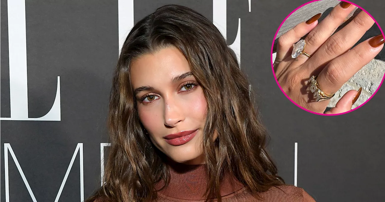 Hailey Bieber Shows Off New Diamond ‘Mom’ Ring and Coffee Manicure