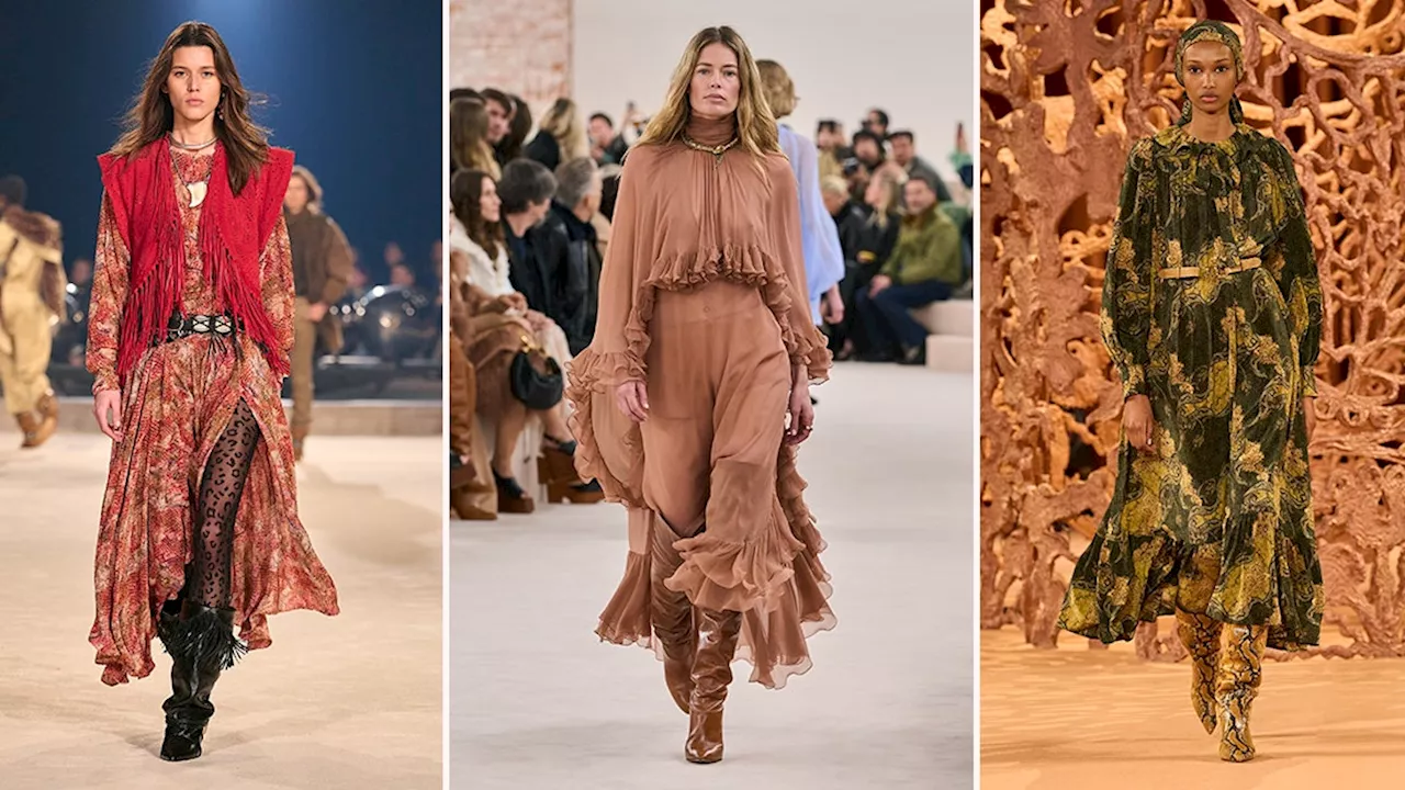 Cómo llevar vestidos boho con botas en Otoño-Invierno 2024, según pasarelas