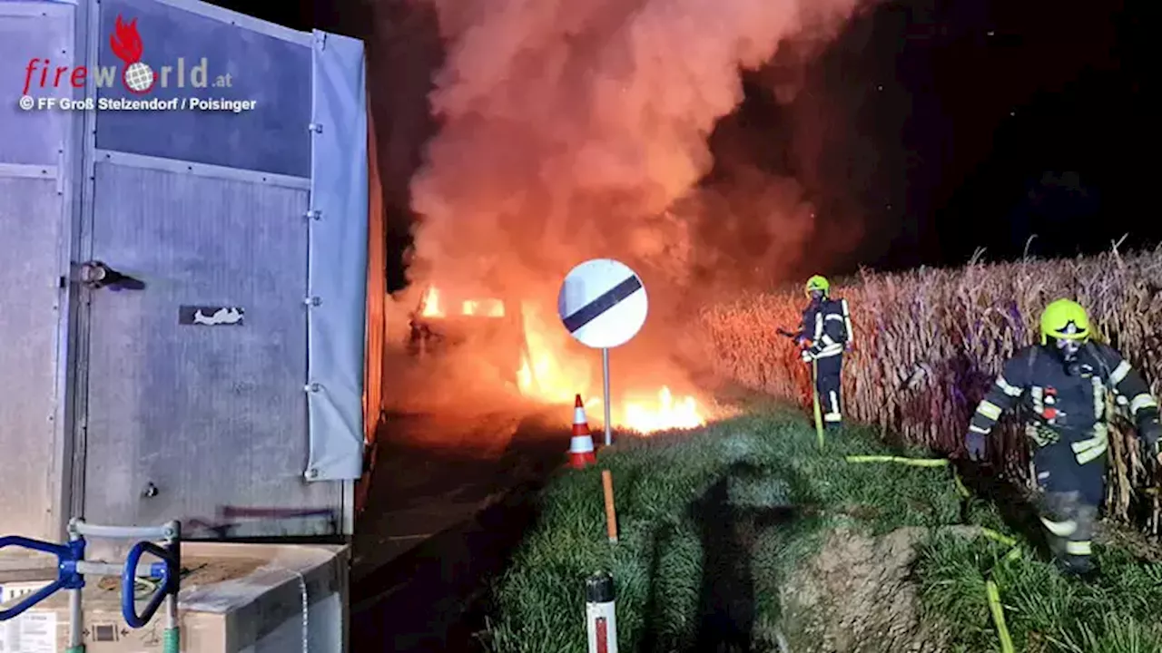 Nö: Brennender Transporter auf S 3 bei Göllersdorf, Anhänger rechtzeitig gesichert