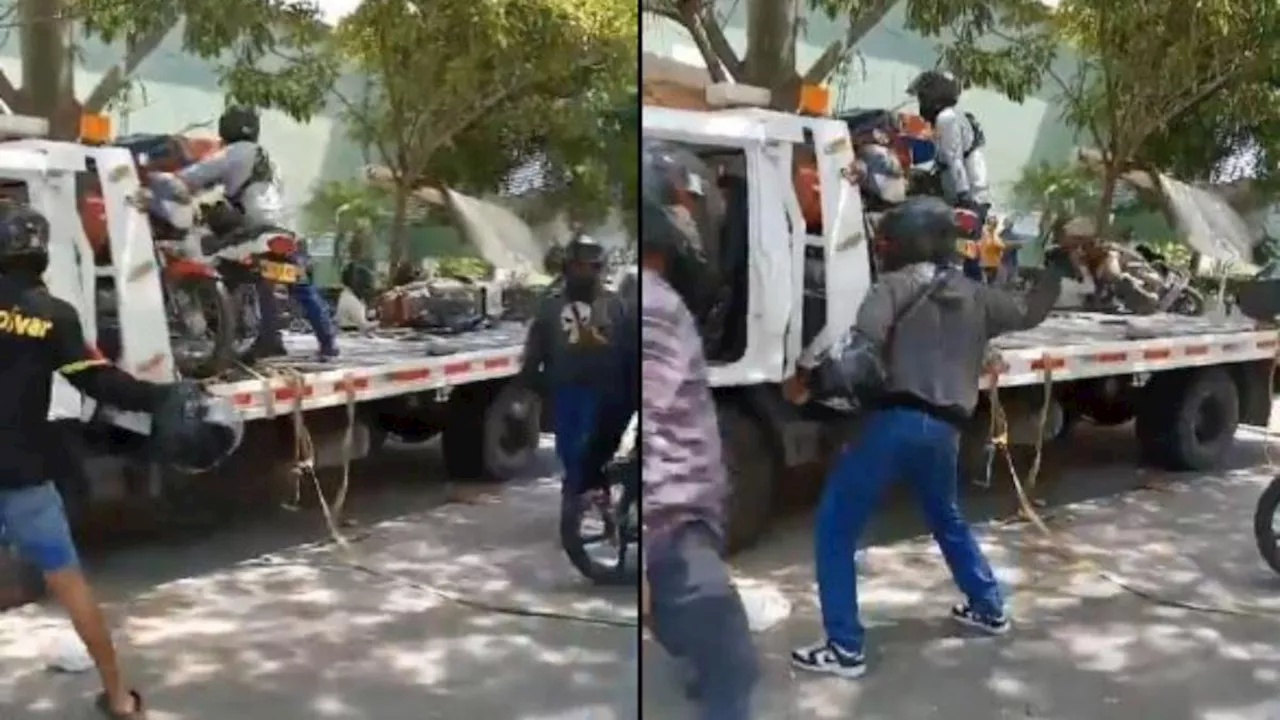 Impactante video: motociclistas arremetieron contra grúa durante operativo del Tránsito en Soledad