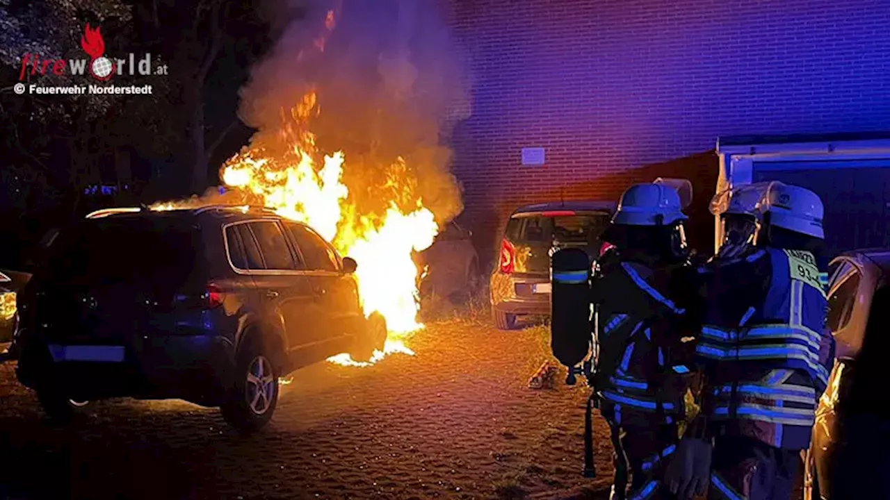 D: Brennendes Fahrzeug in Norderstedt mit weiteren beschädigten Fahrzeugen