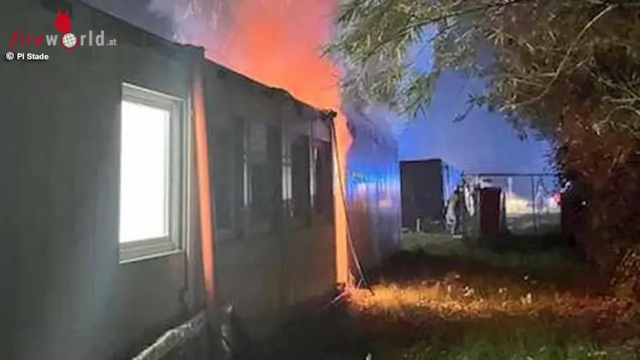 D: Waschmaschine setzt Waschcontainer in Stade in Brand