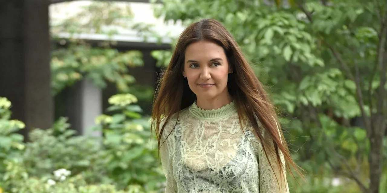 Katie Holmes Layered a Sheer Neon Top Over Her Black Bra