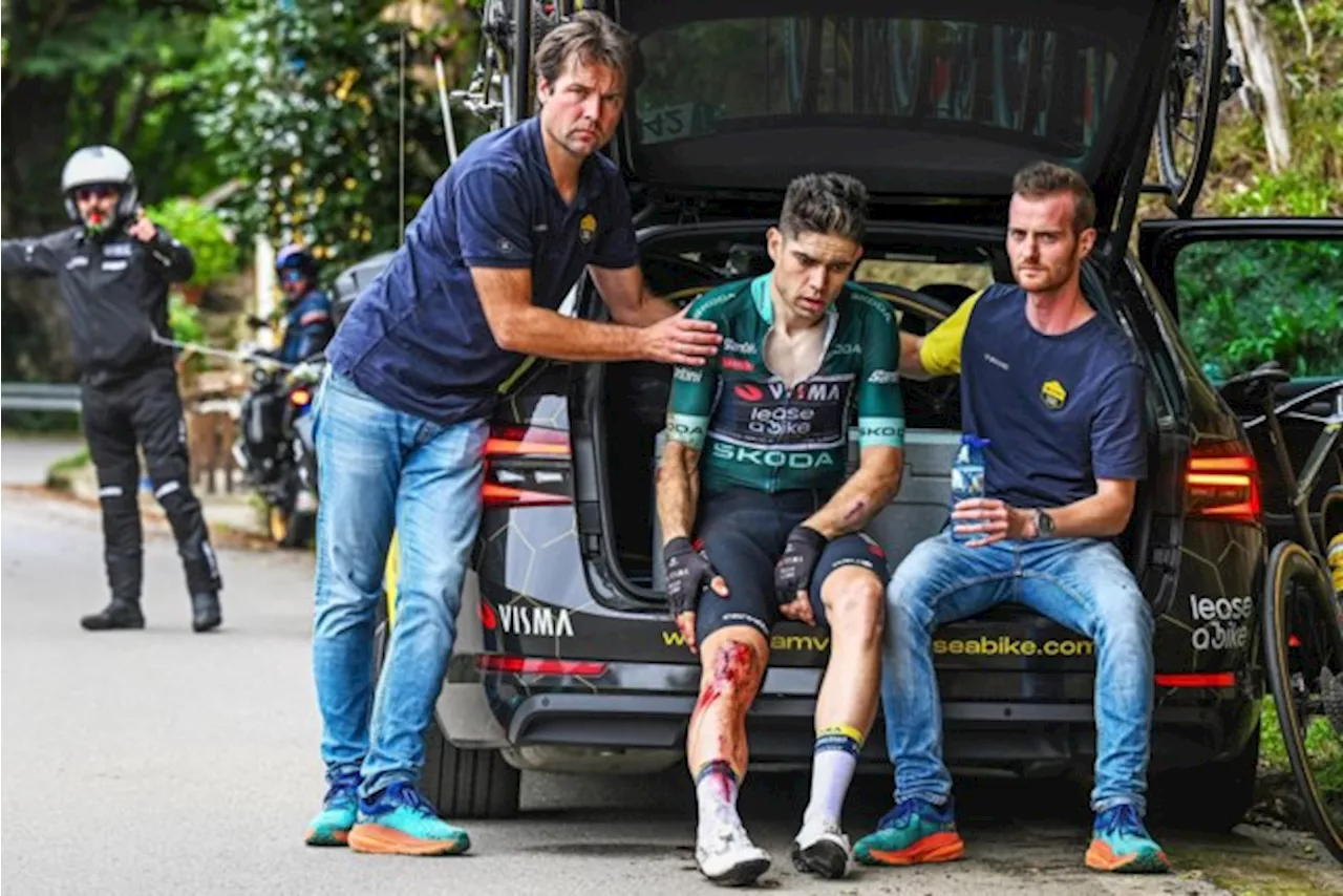 Wout van Aert heeft “diepe wonde” maar “geen breuken” na val in Vuelta