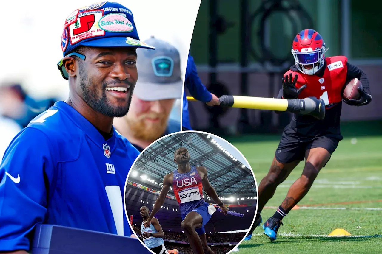 Giants get intimate look at Rai Benjamin's Olympic medals in practice visit