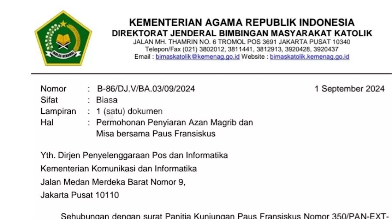 Protes Azan Magrib Disiarkan Lewat Running Teks saat Kunjungan Paus Fransiskus, FPI: Rezim Ini Terjangkit Islamofobia