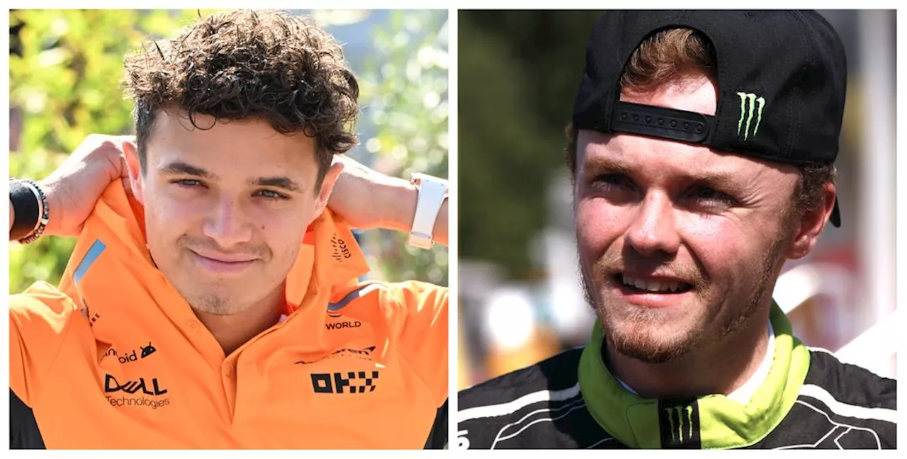 Lando Norris og Oliver Solberg i samme bil