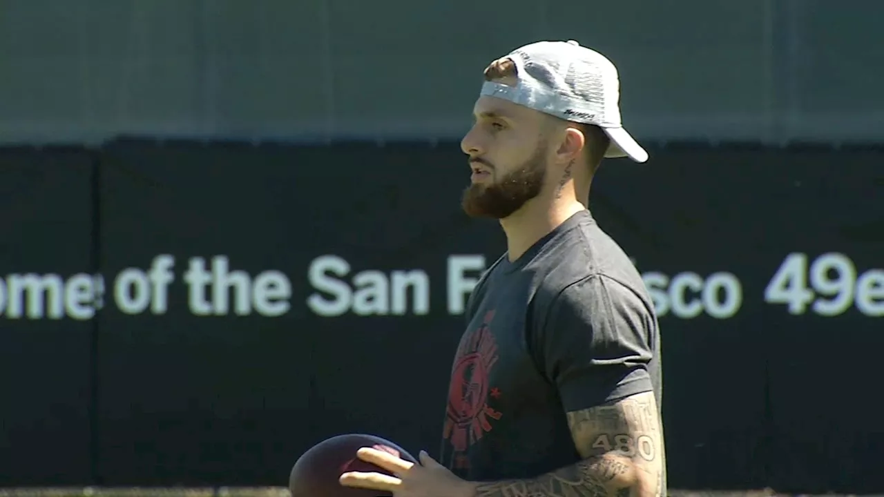 49ers' Ricky Pearsall watches practice from sidelines 5 days after being shot in chest