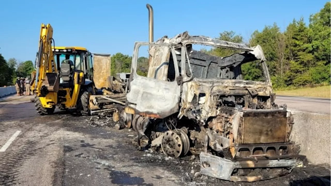 Truck crash, fire closes part of Highway 401 in Belleville