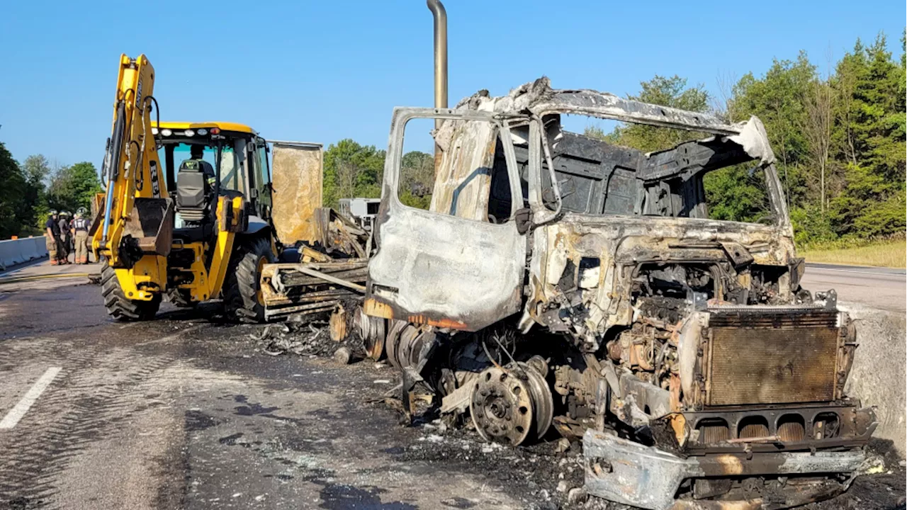 Fiery crash closes eastbound lanes of Hwy. 401 near Belleville