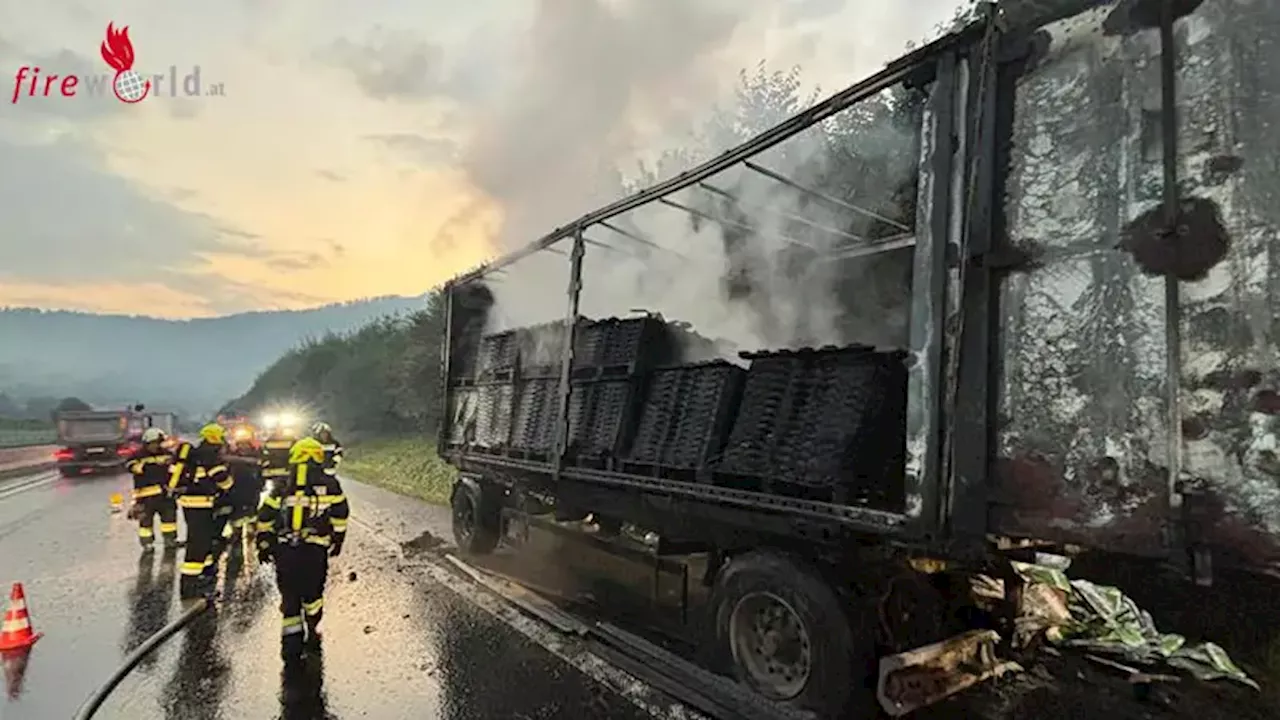 Stmk: Brennender Lastwagen-Anhänger auf der S 6 bei Leoben