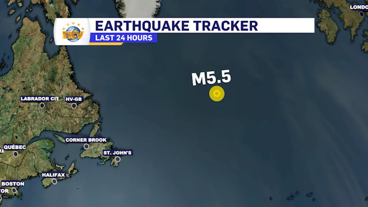 An earthquake was recorded east of Newfoundland Thursday afternoon