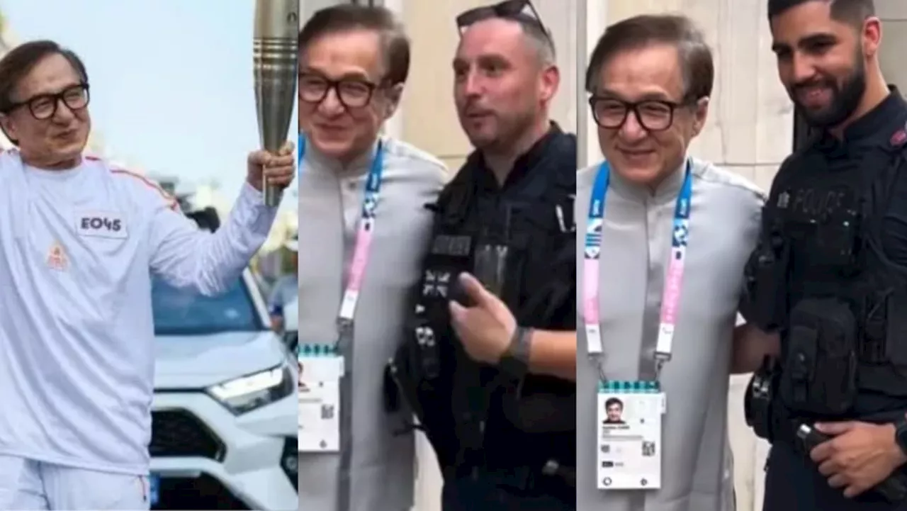 Jackie Chan is so loved, even French police officers on duty want a picture with him