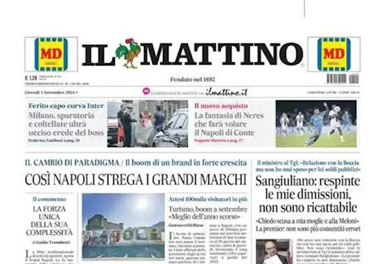 Il Mattino titola così: 'La fantasia di Neres che farà volare il Napoli di Conte'