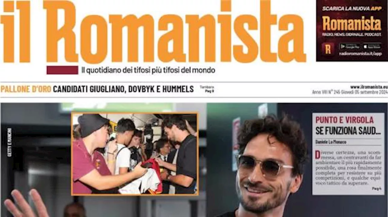 Il Romanista apre sull'arrivo di Mats Hummels in giallorosso: 'September Fest'