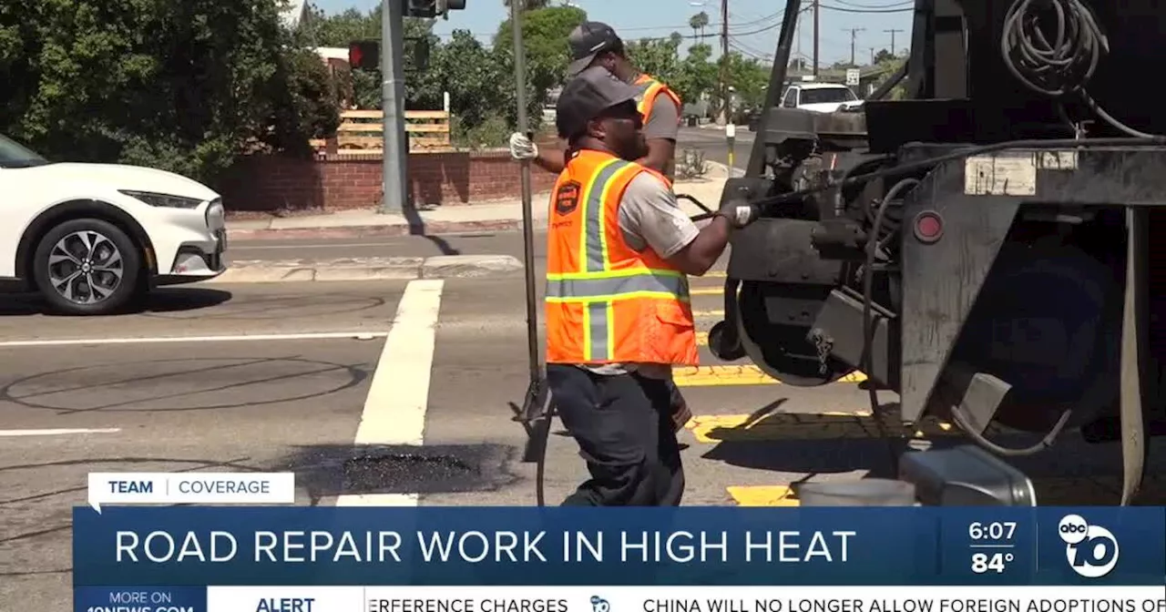 San Diego road repair crews discuss about working in high heat