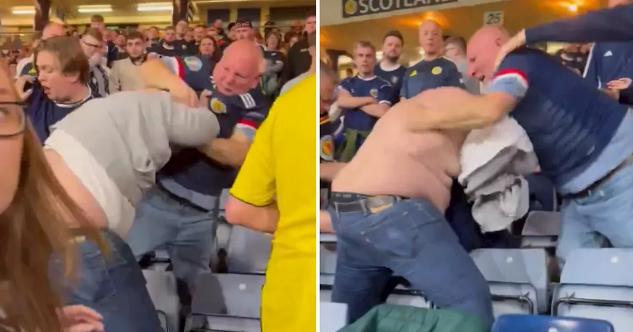 Moment Scotland fans brawl in shocking scenes at Hampden during Poland clash