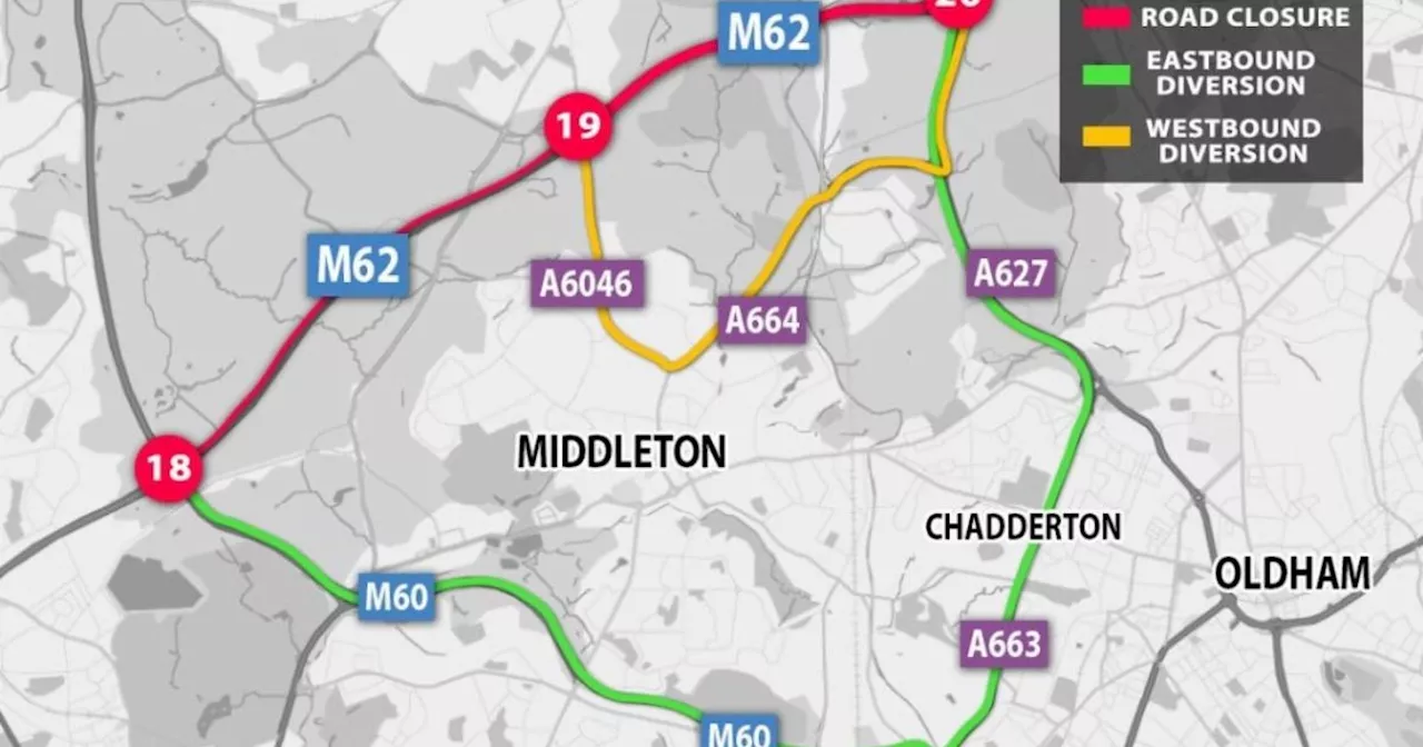 Map shows where M62 closures are in place tonight and this weekend