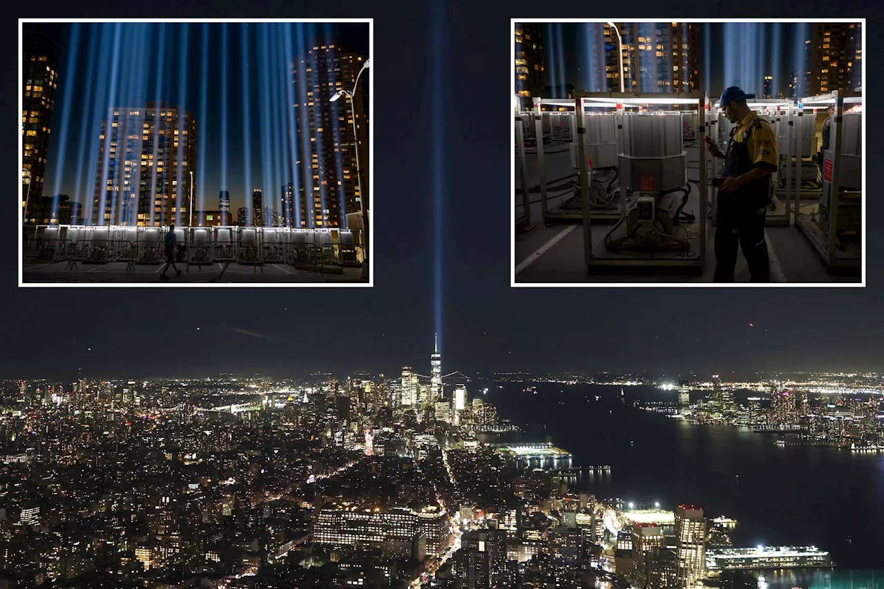 Tribute in Light testing begins, creating incredible beams to the sky seen across NYC