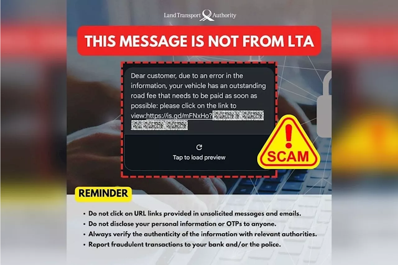 Got an SMS about outstanding road-related fee? It’s a scam, warns LTA