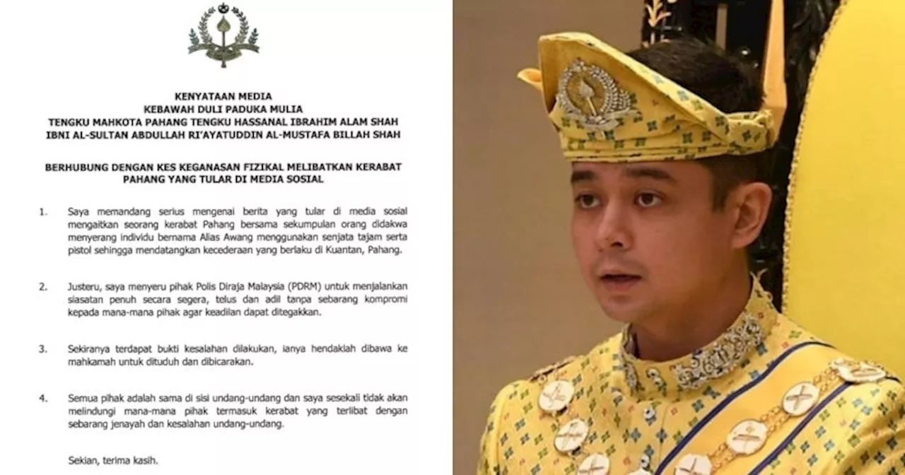 Pahang Crown Prince Urges Fair Probe Into Member of Royal Family Accused of Criminal Assault