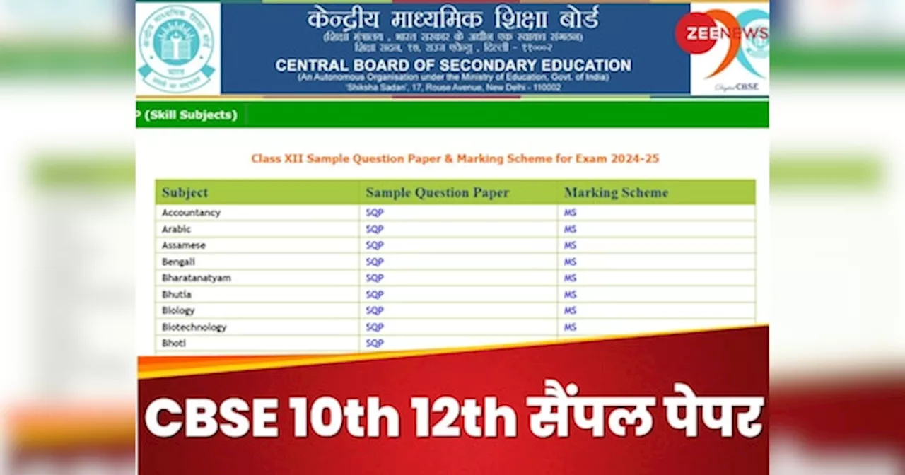 CBSE Class 10, 12 Sample Papers 2025: सीबीएसई ने जारी किए 10वीं 12वीं के सैंपल पेपर, ये रहा हर सब्जेक्ट के लिए डायरेक्ट लिंक