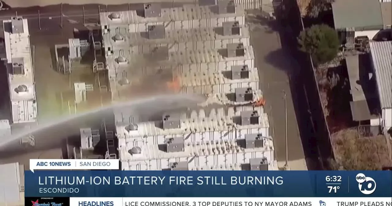 Evacuations lifted for lithium-ion battery fire at SDG&E facility in Escondido