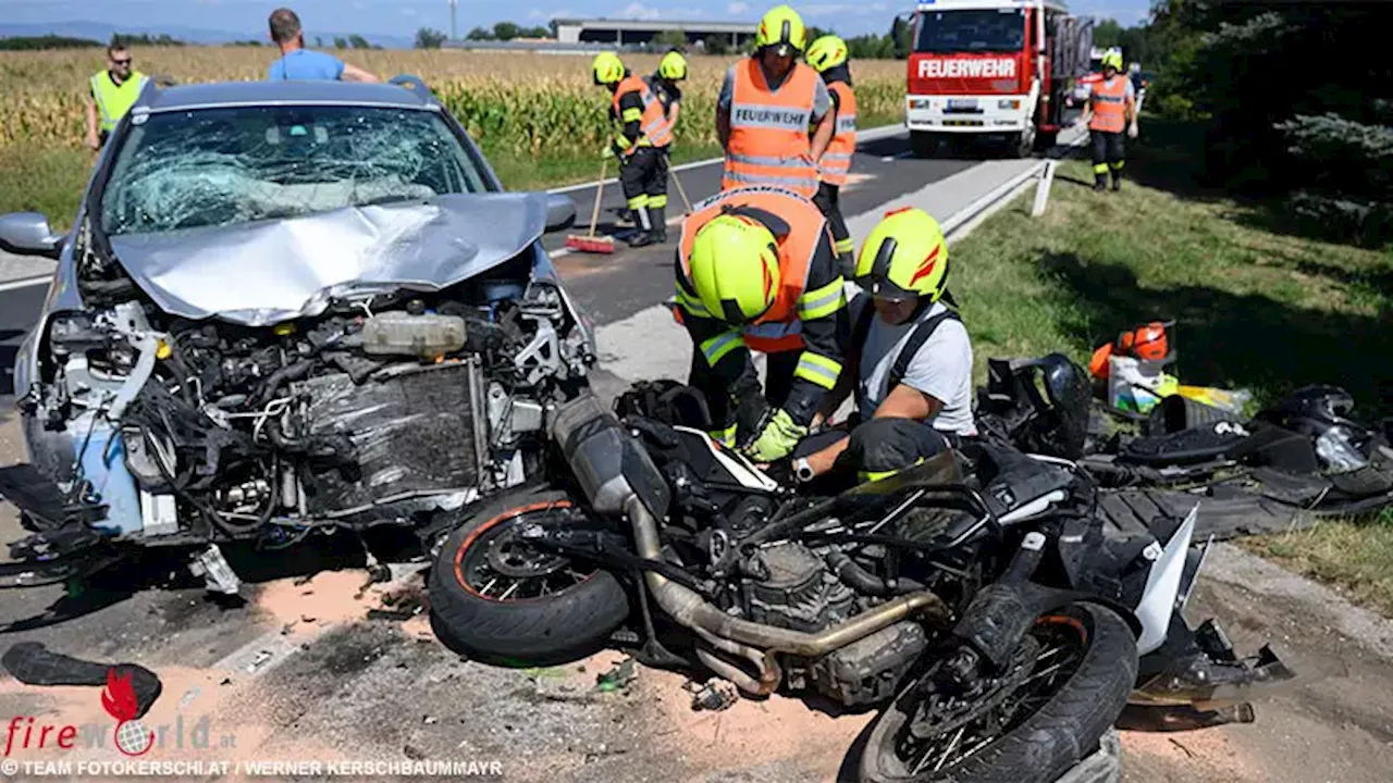 Oö: Motorrad prallt bei Wolfern frontal in abbiegenden Pkw → ein Schwerverletzter