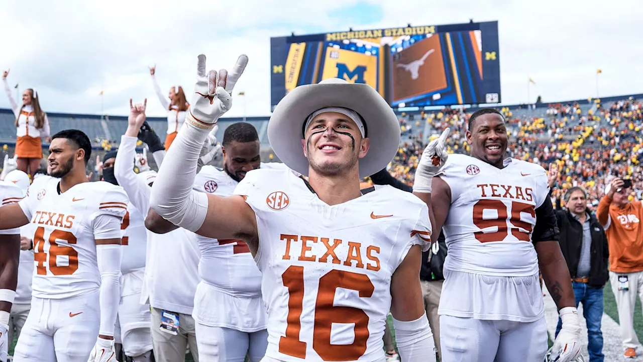 Texas Eagerly Plants Longhorns Flag on Michigan's Midfield Logo After Blowout Win