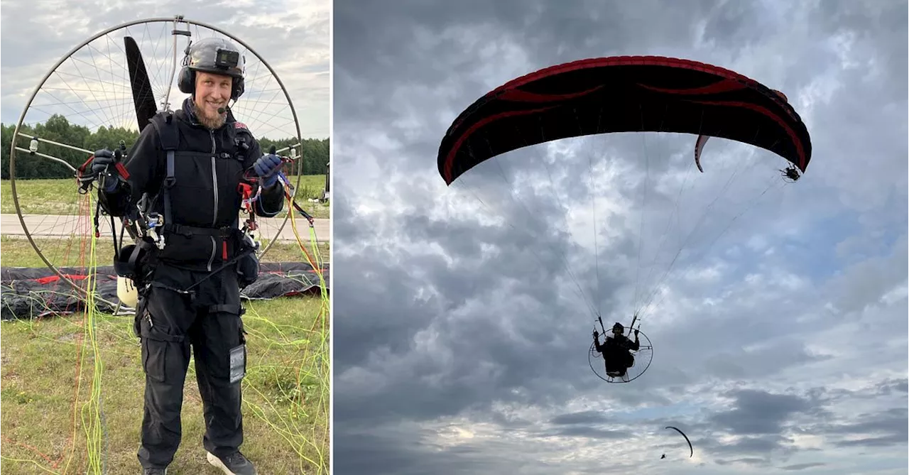 Med sin paramotor ser Fredrik Norberg från 400 meter upp i luften: ”Är adrenalintorsk”