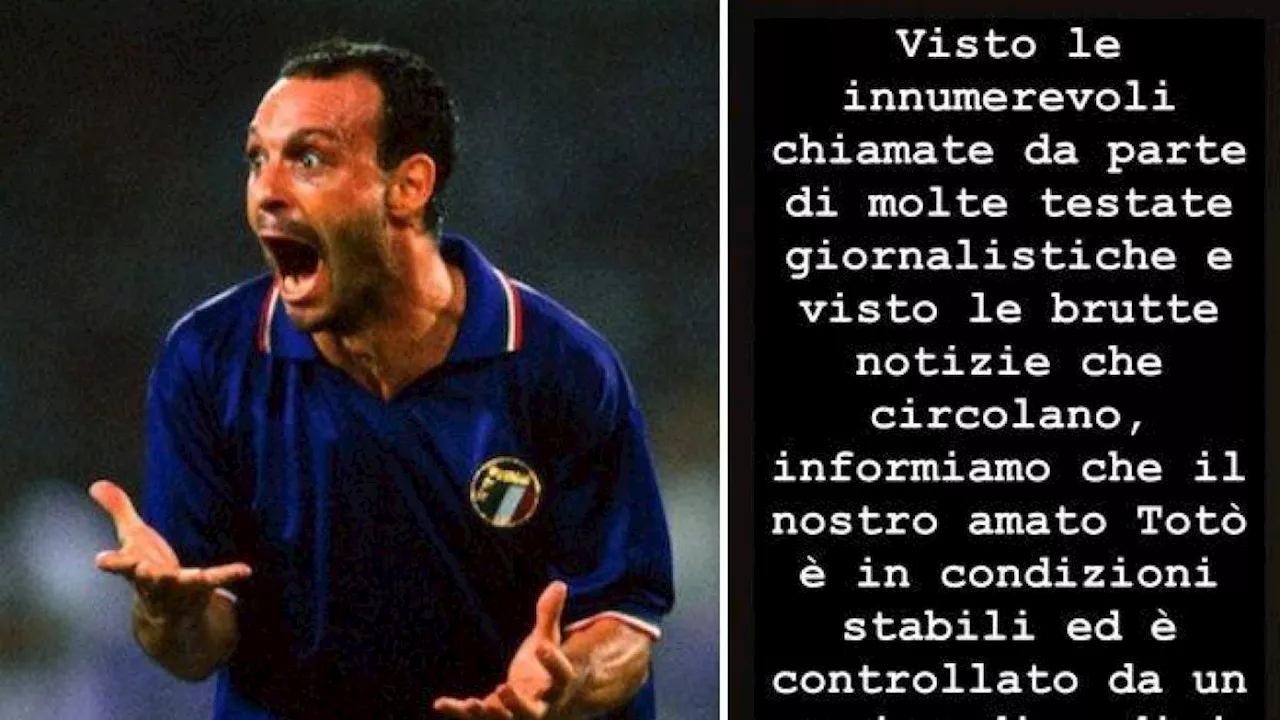 Totò Schillaci, come sta. La famiglia: «Condizioni stabili»