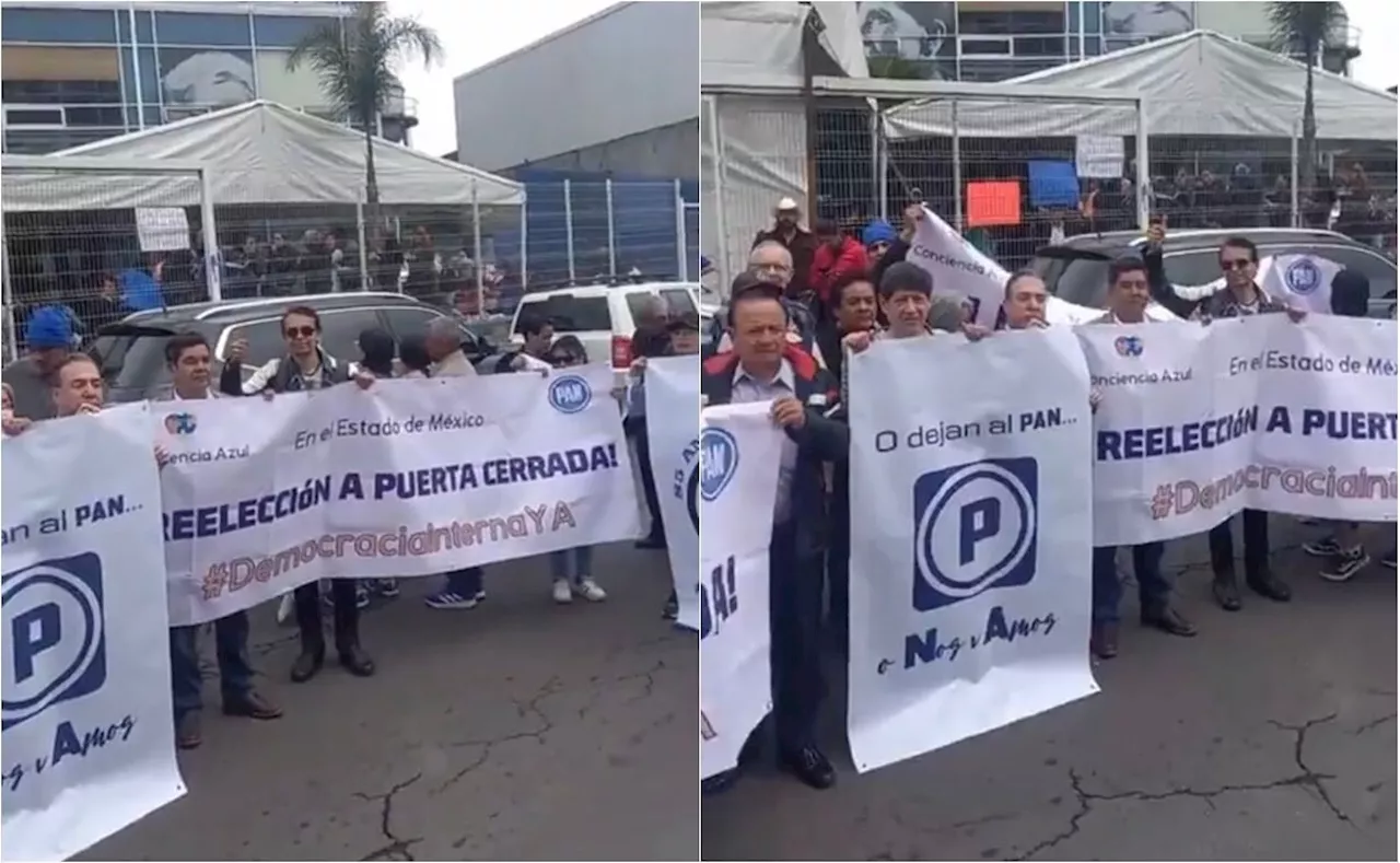 Panistas mexiquenses protestan por reelección cerrada de Anuar Azar como dirigente estatal