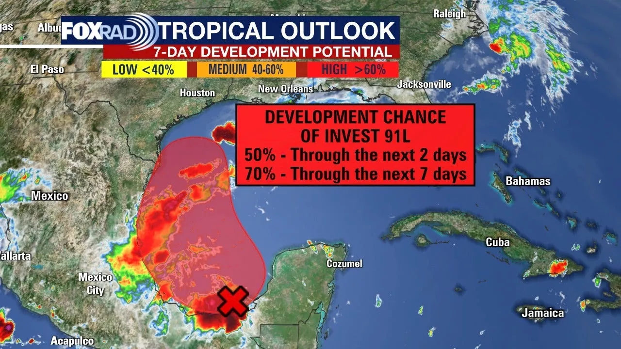 Invest 91L high chance of becoming tropical storm in Gulf of Mexico