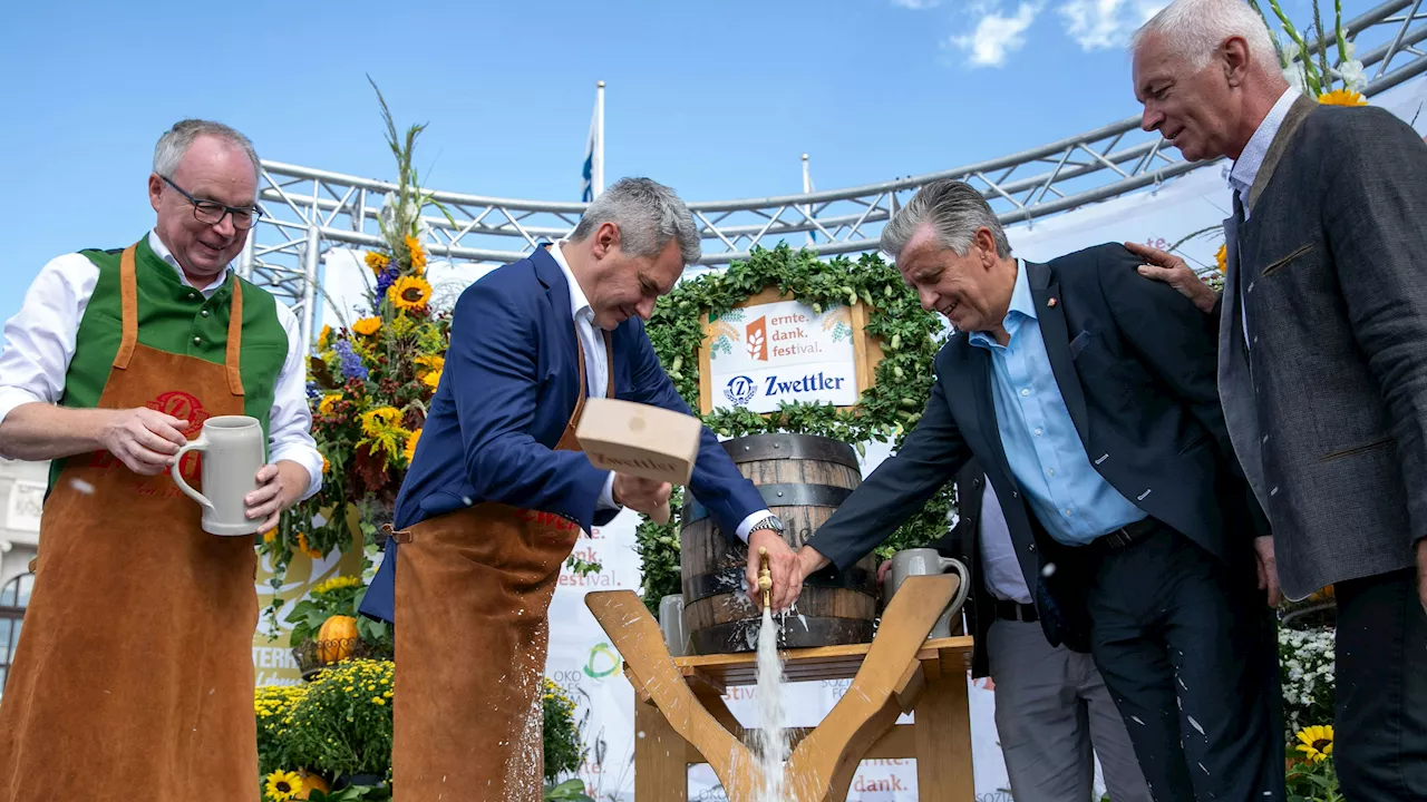 Nehammer zapft beim ersten 'ernte.dank.festival.' an