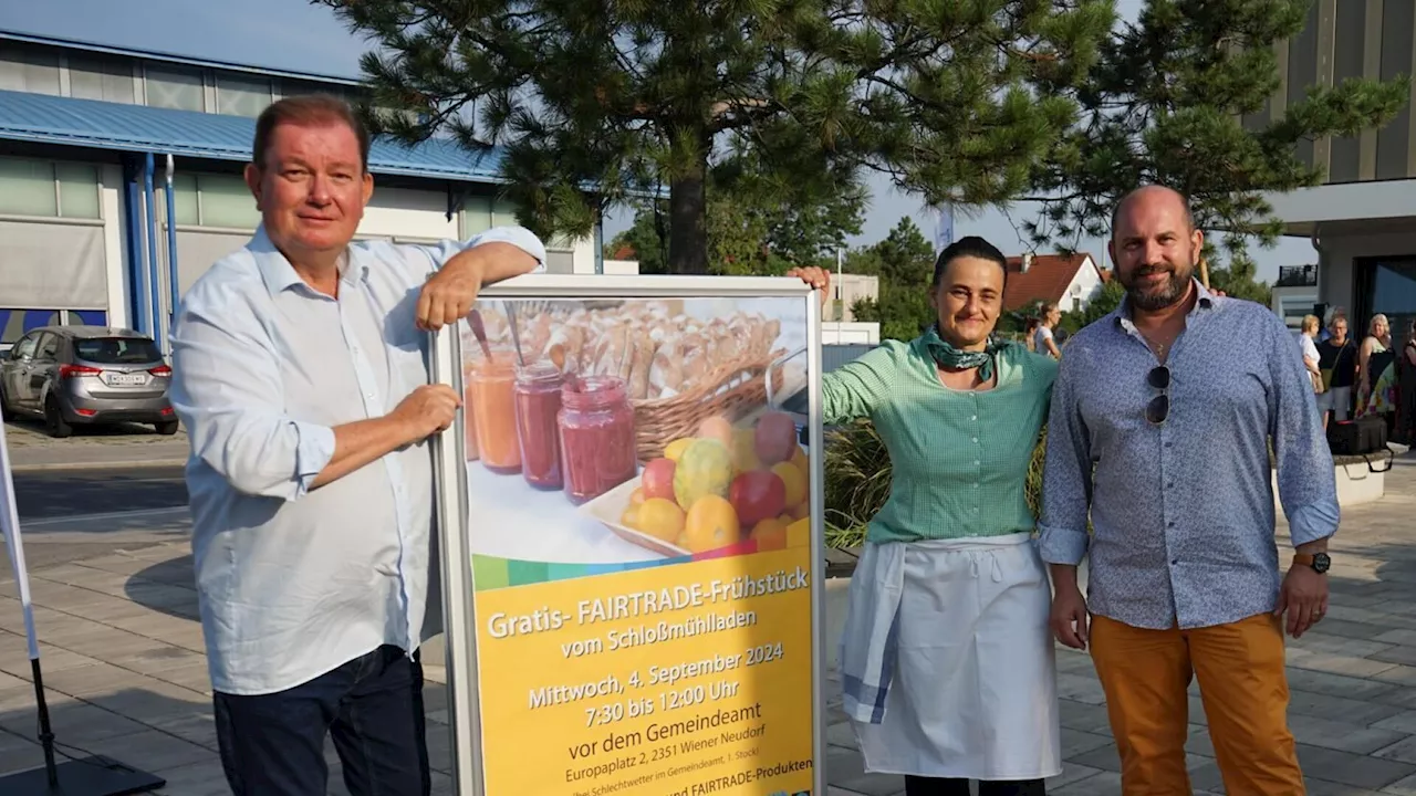 Fairtrade-Frühstück vor dem Wiener Neudorfer Gemeindeamt