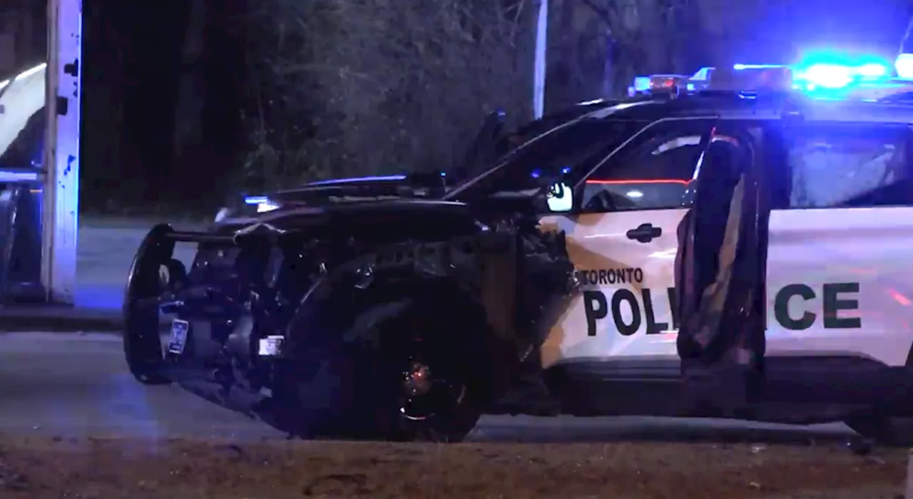 Toronto cop injured, 3 arrested after collision involving police cruiser in North York