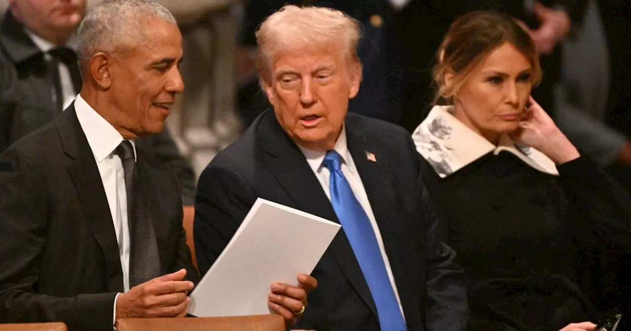 Donald Trump 'more highly engaged' with Obama than Melania at funeral