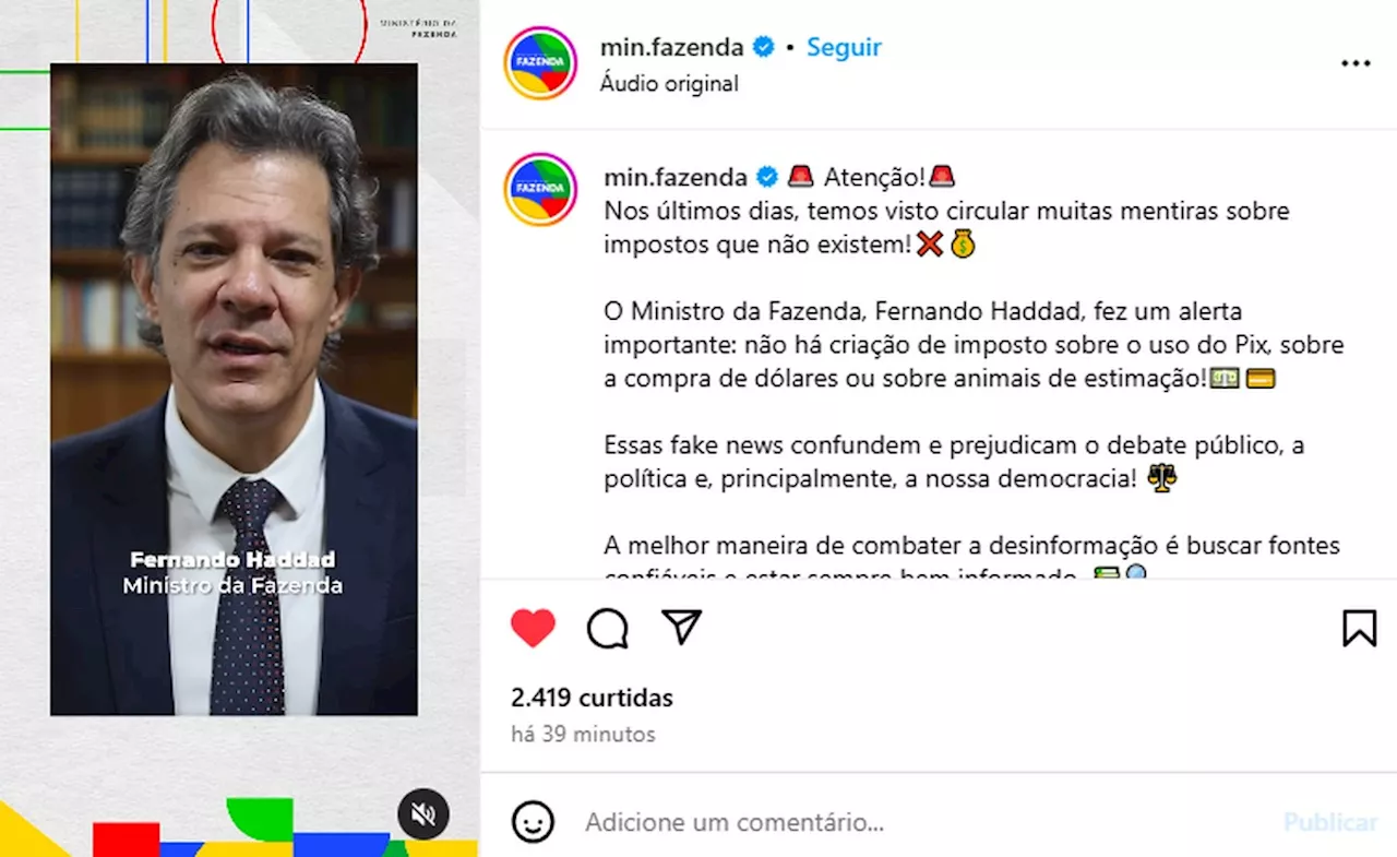 Ministro da Fazenda esclarece sobre impostos sobre Pix e animais de estimação