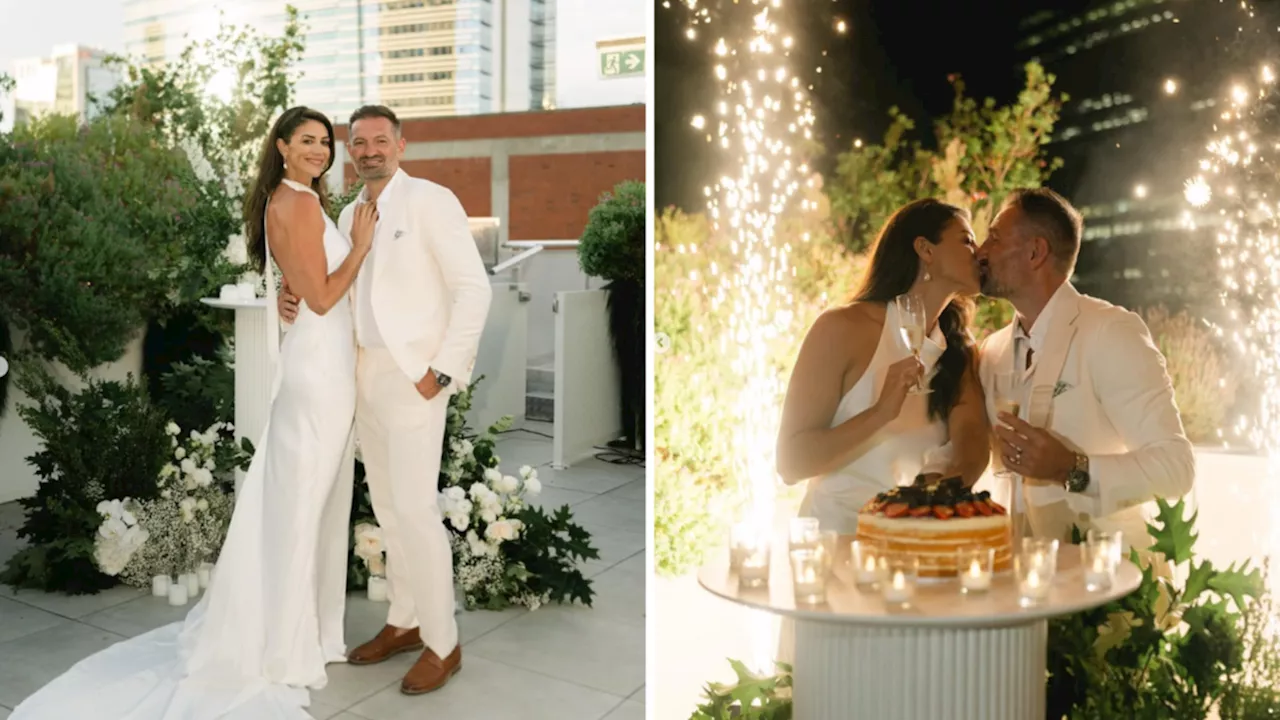 Aussie swimming champion Stephanie Rice and Mark Lassey dazzle in white at second wedding celebration on Perth rooftop