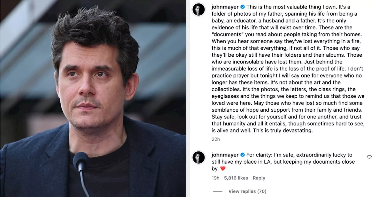 John Mayer Highlights the Invaluable Loss of Mementos in Wildfires