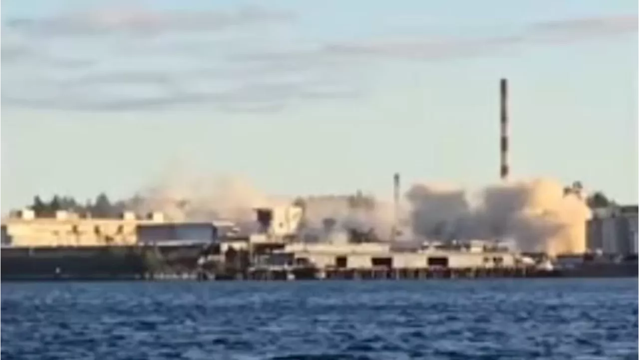 Onlookers watch as Campbell River pulp mill building implodes