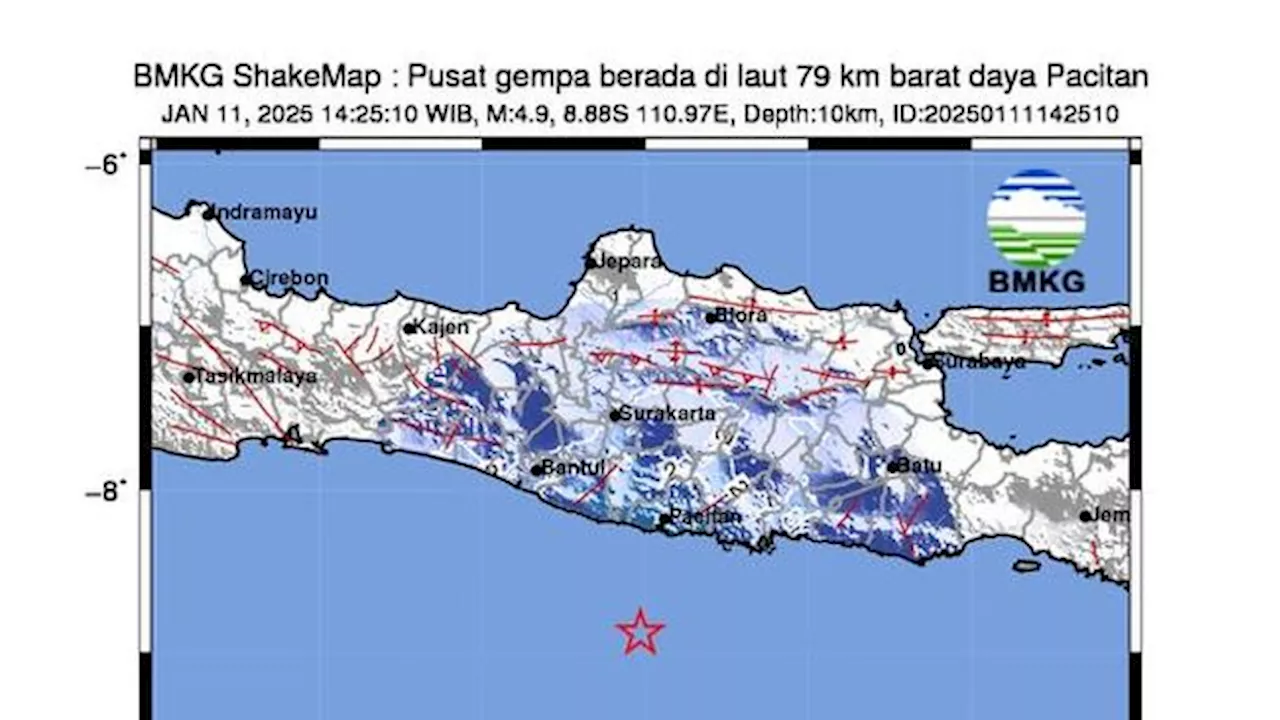 Gempa M4,9 Guncang Pacitan Jawa Timur