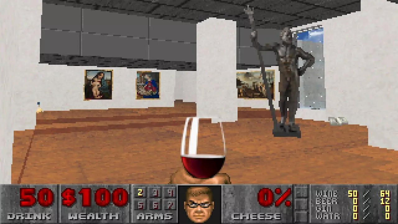 Doom Guy Trades Guns for Wine Glasses in Art Gallery Remake